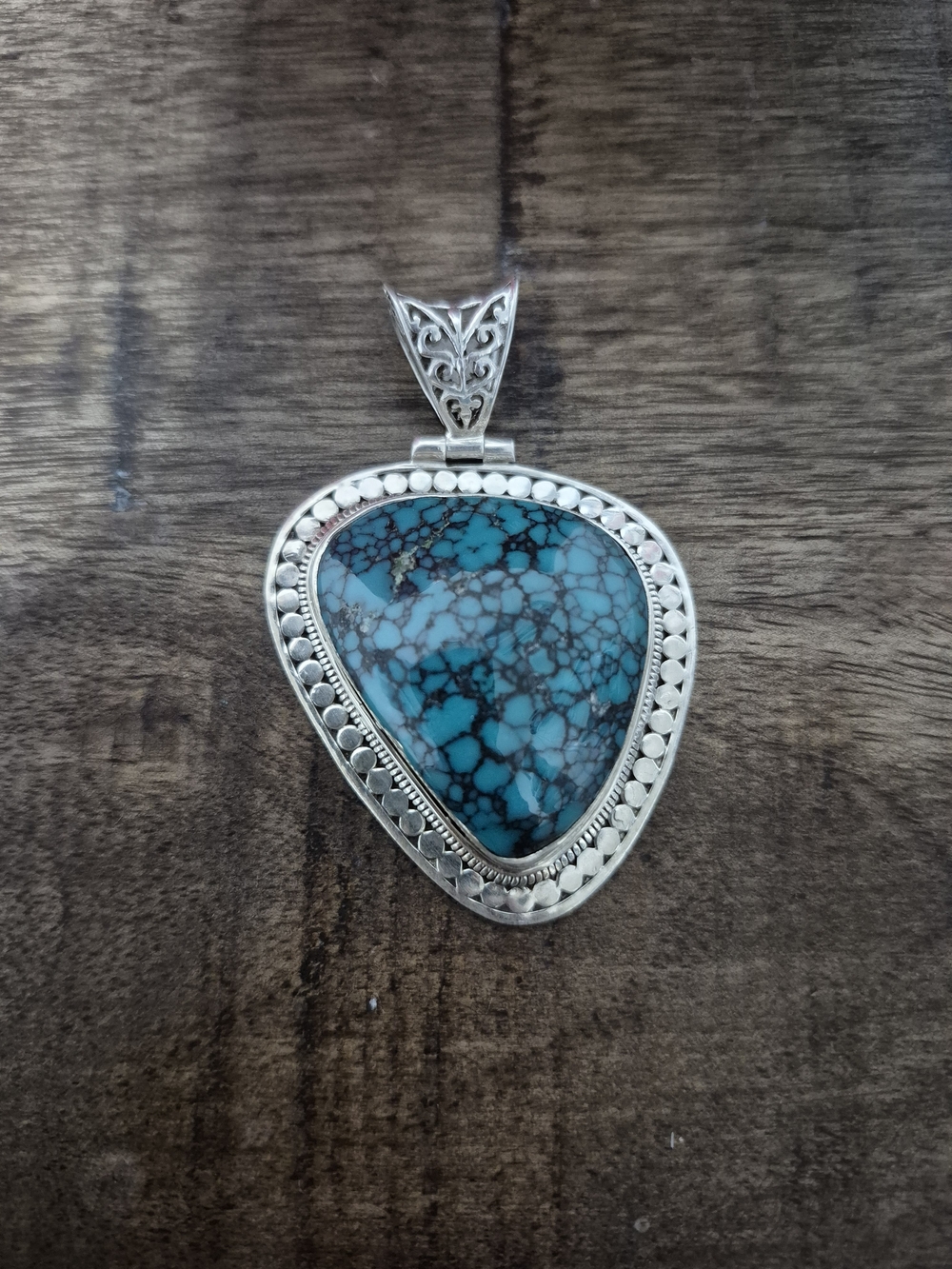 Sterling Silver Turquoise Statement Pendant - Blue Teardrop